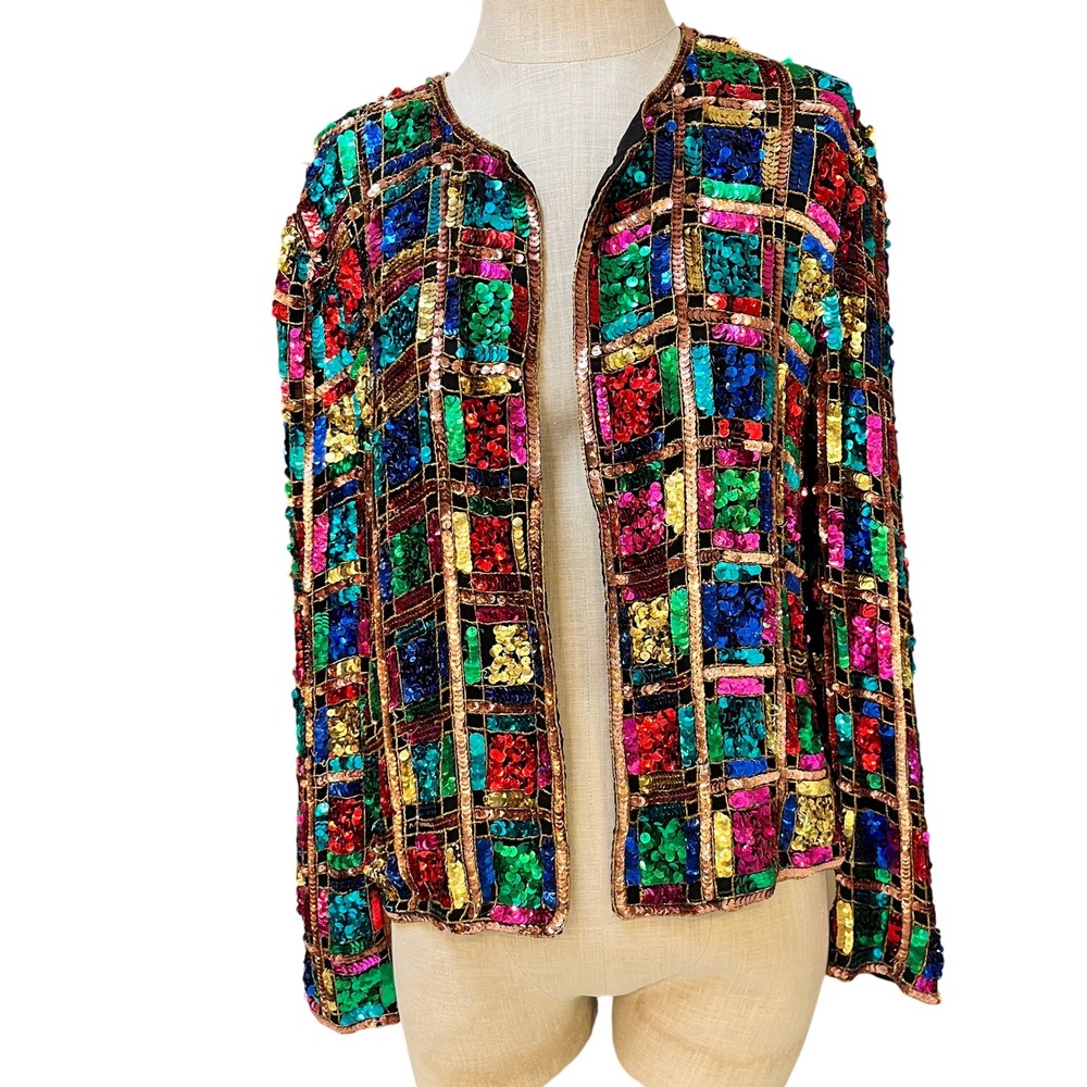 VINTAGE‎ Papell Boutique Evening Jacket Womens XL Multicolor 100% Silk